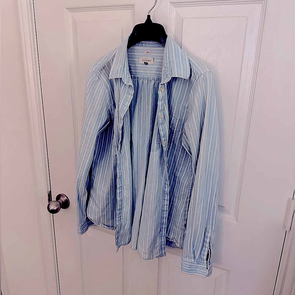 Ann Taylor striped  blue button up softened shirt in medium